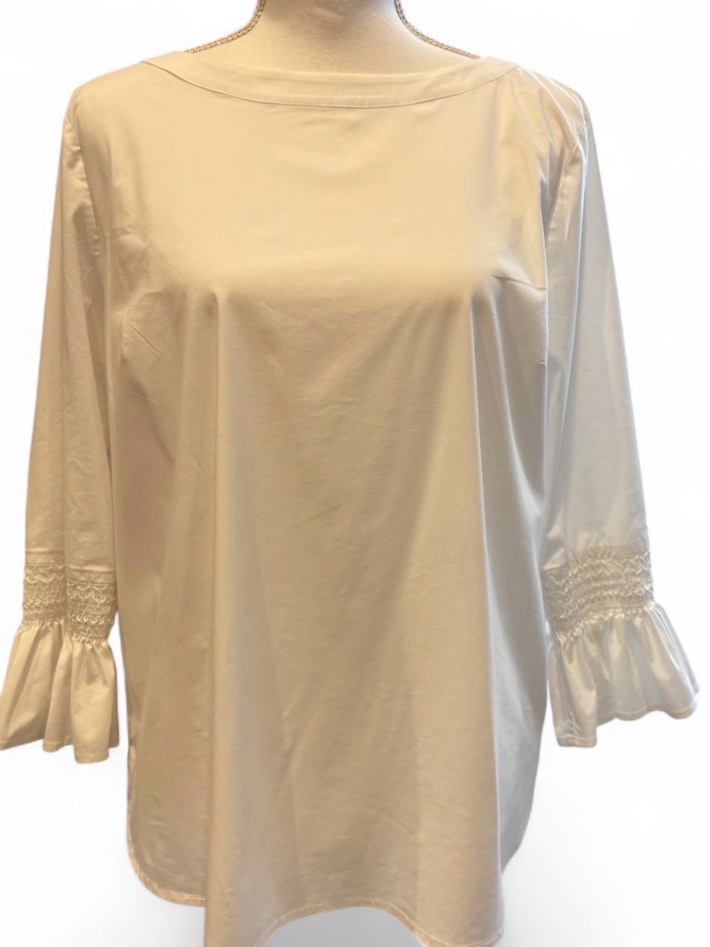 J. Jill Cream Boatneck Top with Smocked Ruffle Sleeves